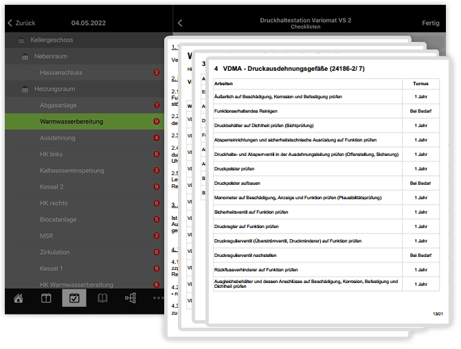 myTGA App Wartungschecklisten